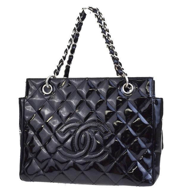 Chanel Tote Bag Petite Timeless Shopper Black Patent Leather Satchel 