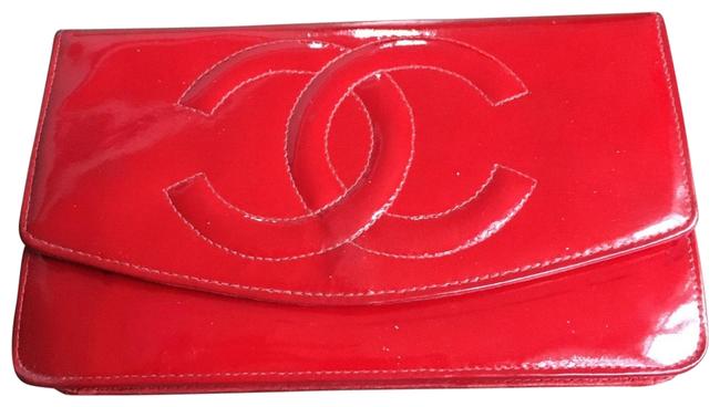 Chanel Pink Cross Body Red Patent Leather Clutch 
