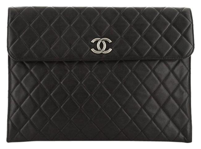 Chanel Portfolio Quilted Calfskin Large Black Leather Clutch 