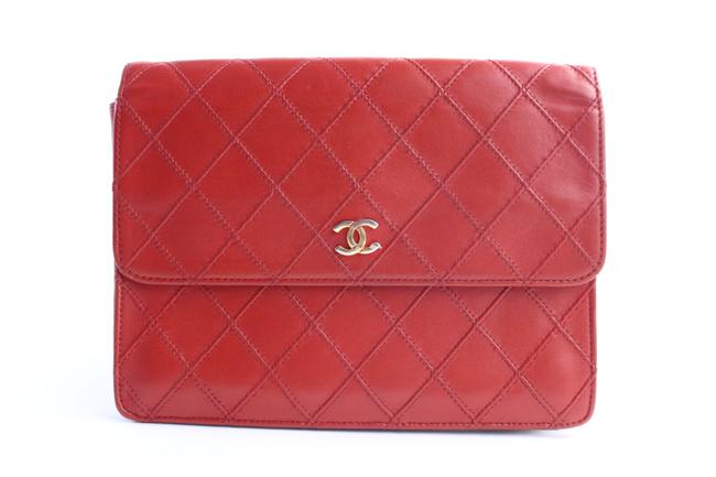 Chanel Pouch 227106 Red Quilted Lambskin Clutch 