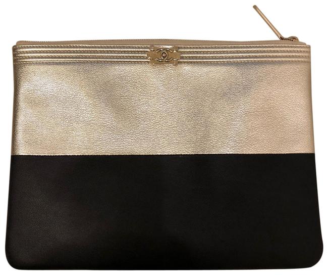 Chanel Pouch Black Gold Leather Clutch 