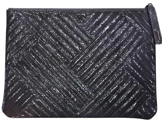 Chanel Pouch Matelasse Grey Patent Leather Clutch 