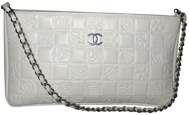 Chanel Precious Symbols Pochette White Lambskin Leather Clutch 