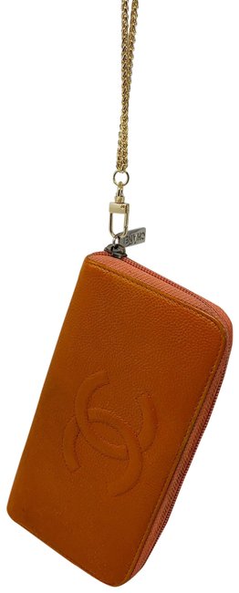 Chanel Preowned Orange Zippy Clutch 