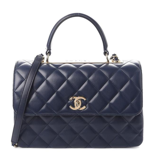 Chanel Pristine Quilted Medium Trendy Cc Flap Navy Lambskin Leather Satchel 
