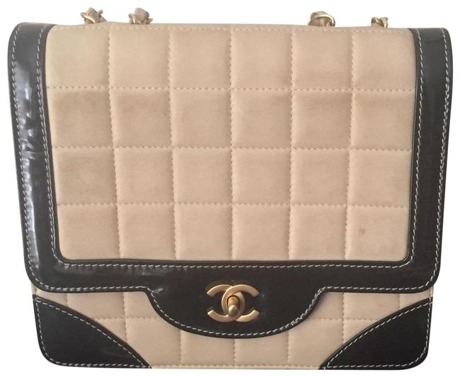 Chanel Shoulder Bag Quilted Beige Black Chain Beige Leather Satchel 