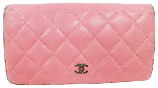 Chanel Quilted Bifold Wallet Pink Lambskin Leather Clutch 