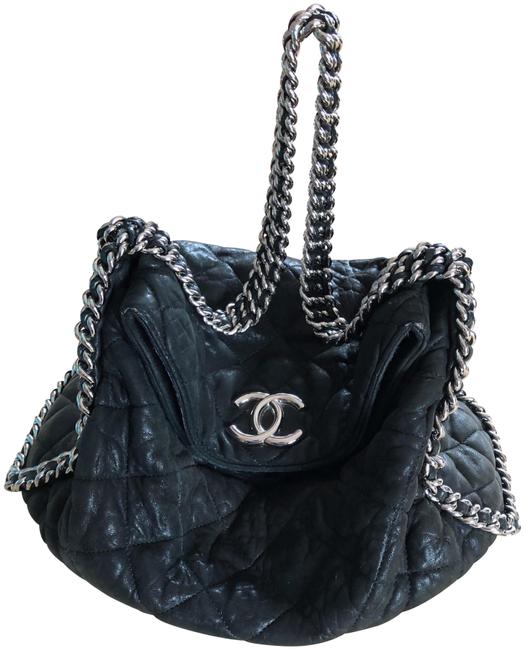 Chanel Quilted Black Calf Leather Hobo Bag 
