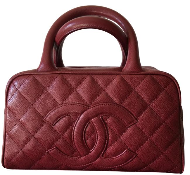 Chanel Quilted Burgundy Caviar Leather Satchel 