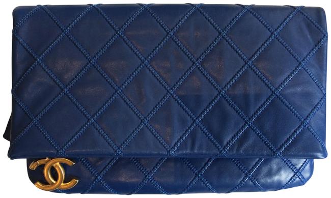Chanel Quilted Calfskin Thin City Blue Leather Clutch 