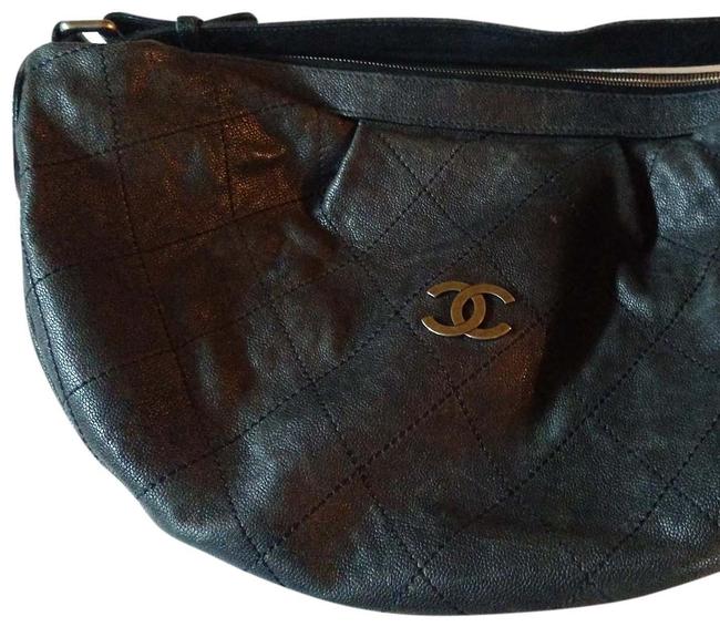 Chanel Quilted Caviar Black Leather Hobo Bag 