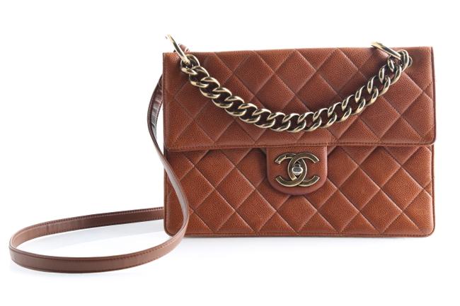 Chanel Quilted Caviar Brown Calfskin Leather Satchel 