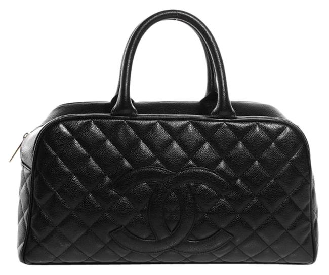 Chanel Quilted Cc Bowler Black Caviar Satchel 