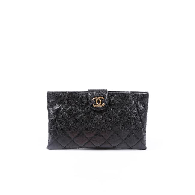 Chanel Quilted Cc Leather Clutch 