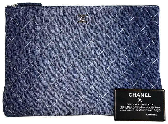 Chanel Quilted Cc Logo Sale Blue Denim Clutch 