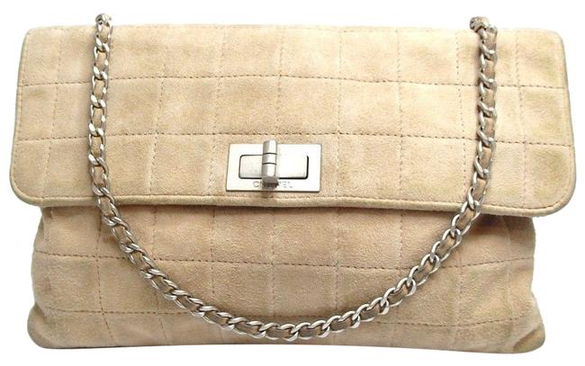 Chanel Quilted Chocolate Bar Beige Silver Lambskin Clutch 