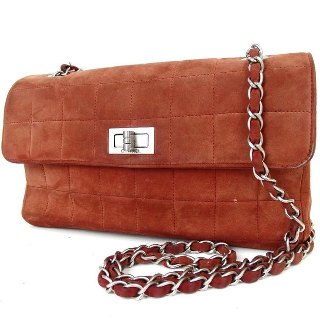 Chanel Quilted Chocolate Bar Red Silver Lambskin Clutch 