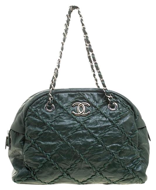 Chanel Quilted Crinkled Ultra Stitch Green Leather Satchel 