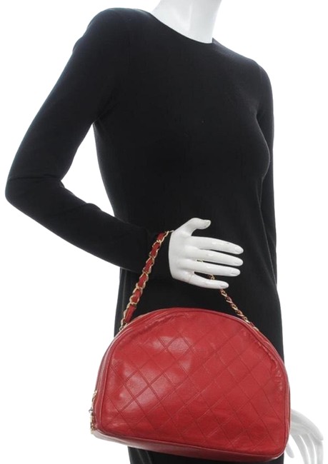 Chanel Shoulder Bag Quilted Dome Red Leather Satchel 