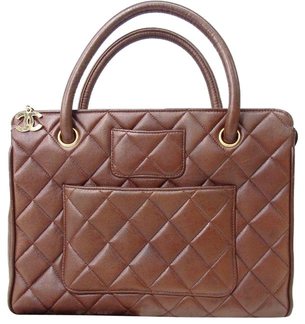 Chanel Quilted Handbag Cc Logo Brown Leather Satchel 