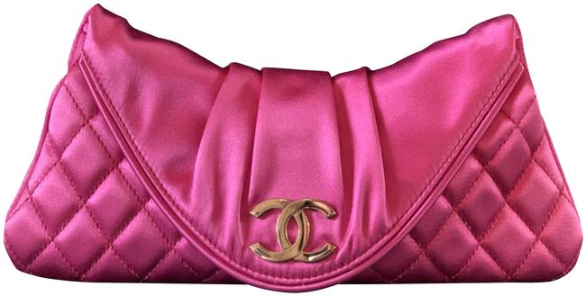 Chanel Quilted Hot Pink Satin Clutch 