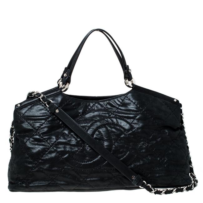 Chanel Quilted Iridescent Black Leather Satchel 