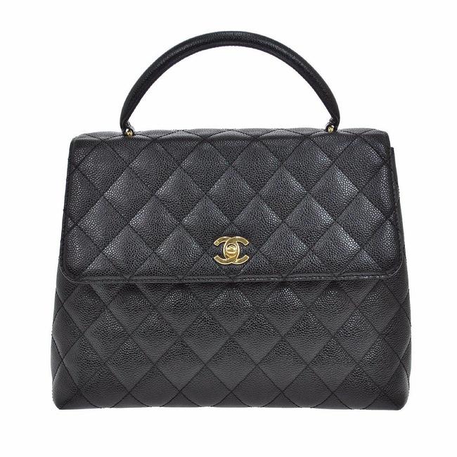 Chanel Quilted Kelly Style Flap Handbag Black Caviar Leather Satchel 