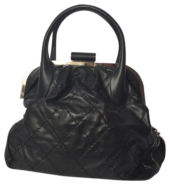 Chanel Quilted Kisslock Frame Black Lambskin Leather Hobo Bag 