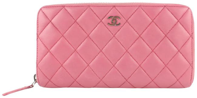 Chanel L Quilted L gusset Zip Around Wallet 5cz1002 Pink Leather Clutch 