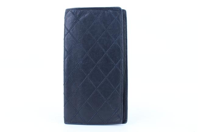 Chanel Quilted Lambskin Flap Wallet 220229 Black Coated Canvas Clutch 