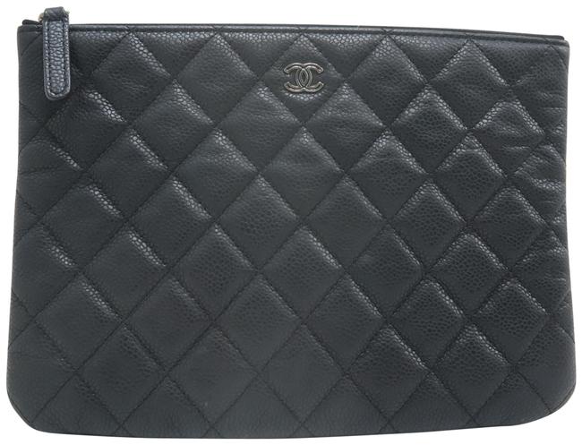Chanel Quilted O case Black Caviar Clutch 