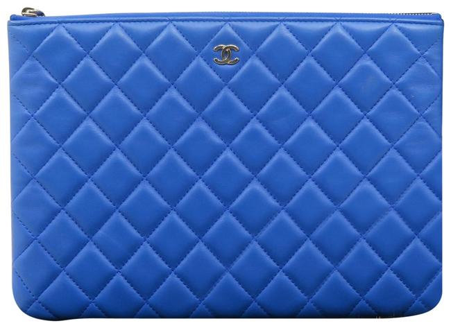 Chanel Quilted O case Blue Lambskin Clutch 