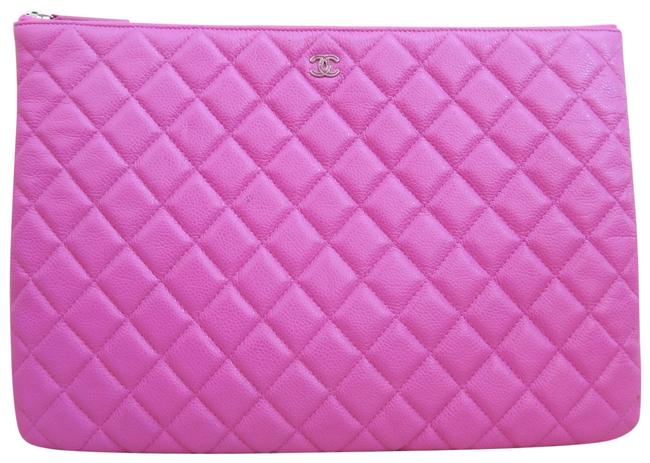 Chanel Quilted O case Fuchsia Caviar Clutch 