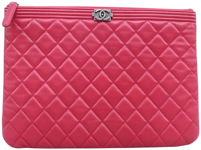 Chanel Quilted O case Indianred Lambskin Leather Clutch 