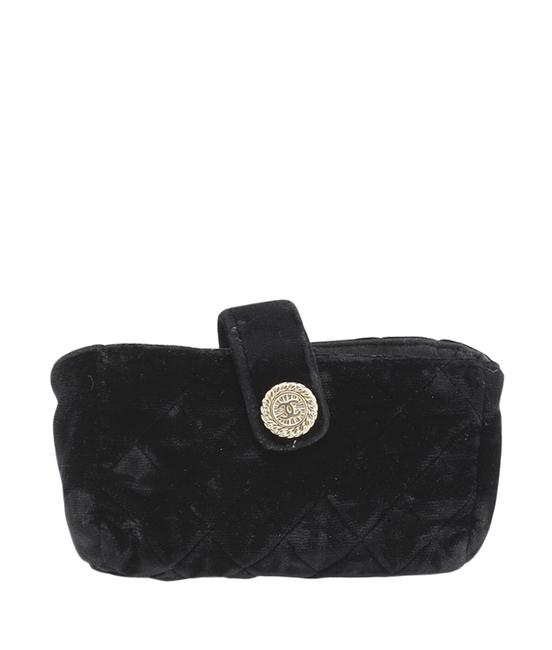 Chanel Quilted Small Pouch 157213 Black Velour Clutch 