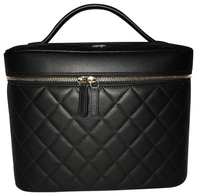 Chanel Vanity Case Quilted Black Leather Satchel 
