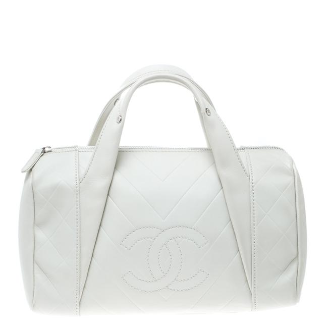 Chanel Quilted White Leather Satchel 