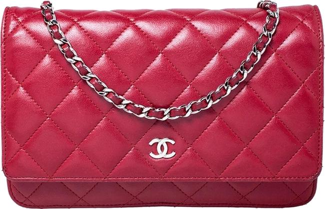 Chanel Quilted Woc Chain Red Leather Clutch 