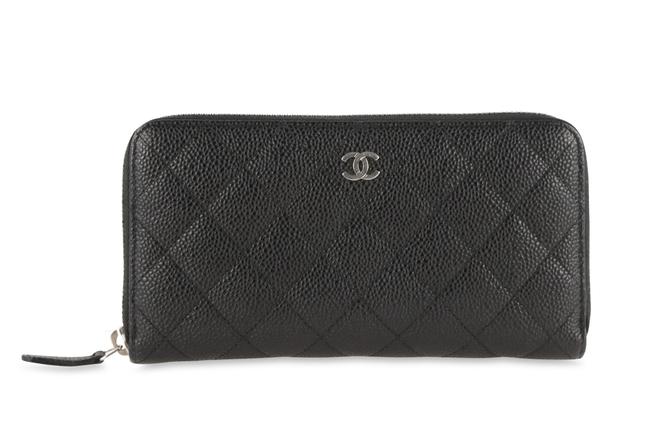 Chanel Quilted Zip Caviar Wallet Black Leather Clutch 