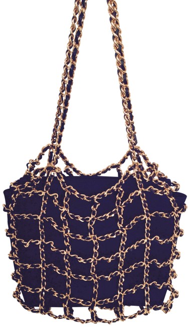 Chanel Rare Chain Cage Mini Vintage Satchel Black Satin Clutch 