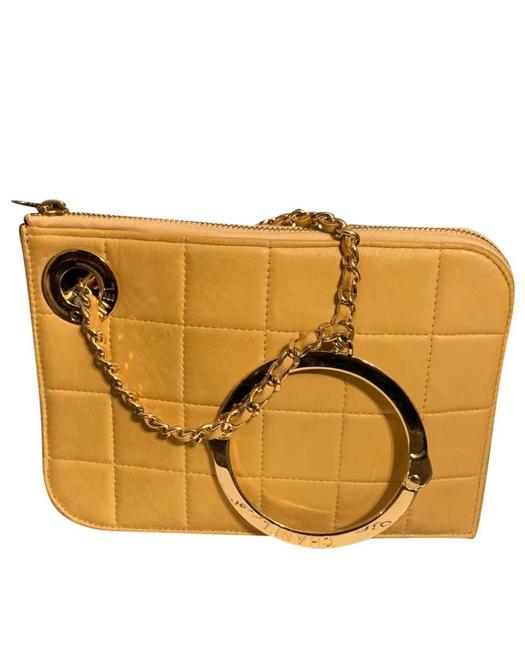 Chanel Rare Tan Handcuff Gold Clutch 