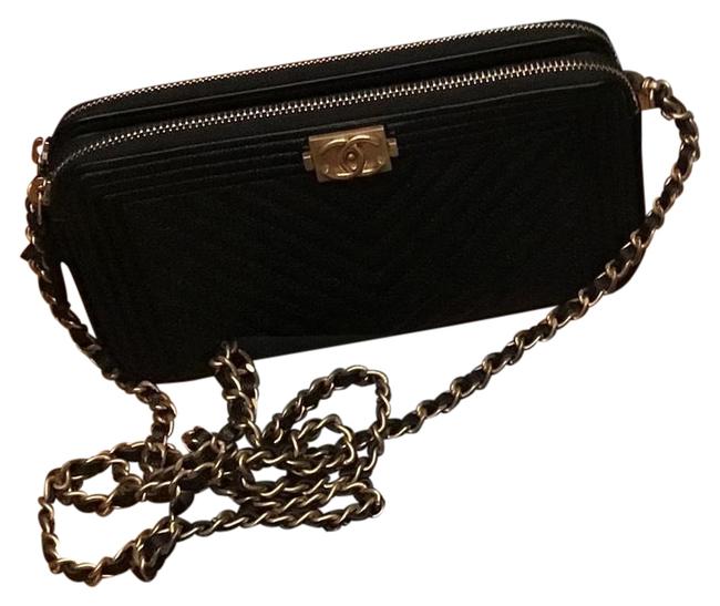 Chanel Rare W Chain Black Caviar Leather Clutch 