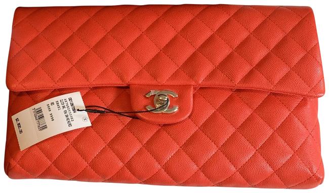 Chanel Red Calfskin Leather Clutch 