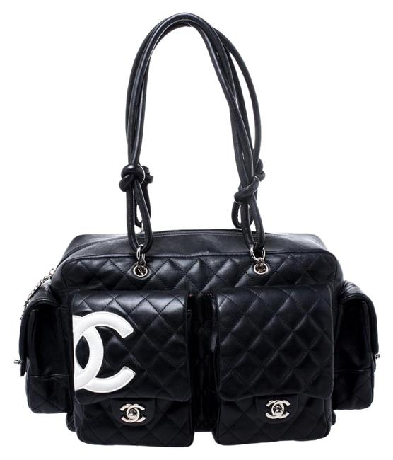 Chanel Reporter Cambon Quilted Ligne Black Leather Satchel 