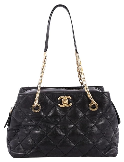 Chanel Retro Chain Quilted Small Black Calfskin Satchel 
