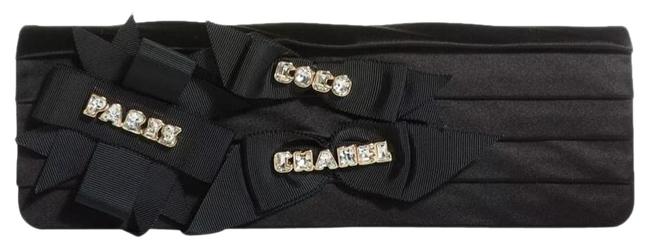 Chanel Satin Grosgrain Crystal Bow Convertible Black Clutch 