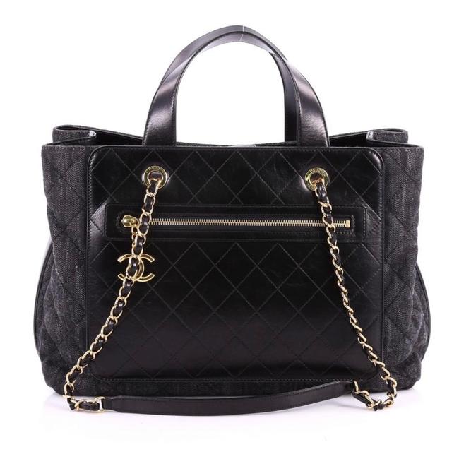 Chanel Shopping Tote Black Denim Satchel 