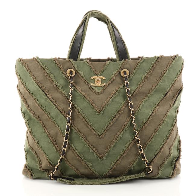 Chanel Shopping Tote Chevron Patchwork Large Canvas Satchel 