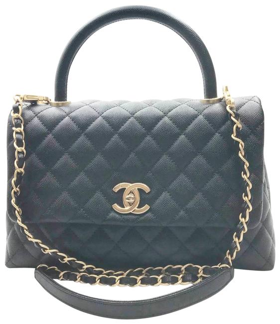 Chanel Shoulder Bag Coco Handle Caviar Medium Black Leather Satchel 