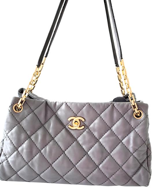 Chanel Shoulder Bag Glazed Gray Lambskin Leather Satchel 